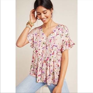Anthropologie Dolan Mitzie Pink Pleated Ruffle Button Up Top S